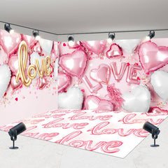 Aperturee - Aperturee Pink White Balloons Valentines Day Room Set Backdrop