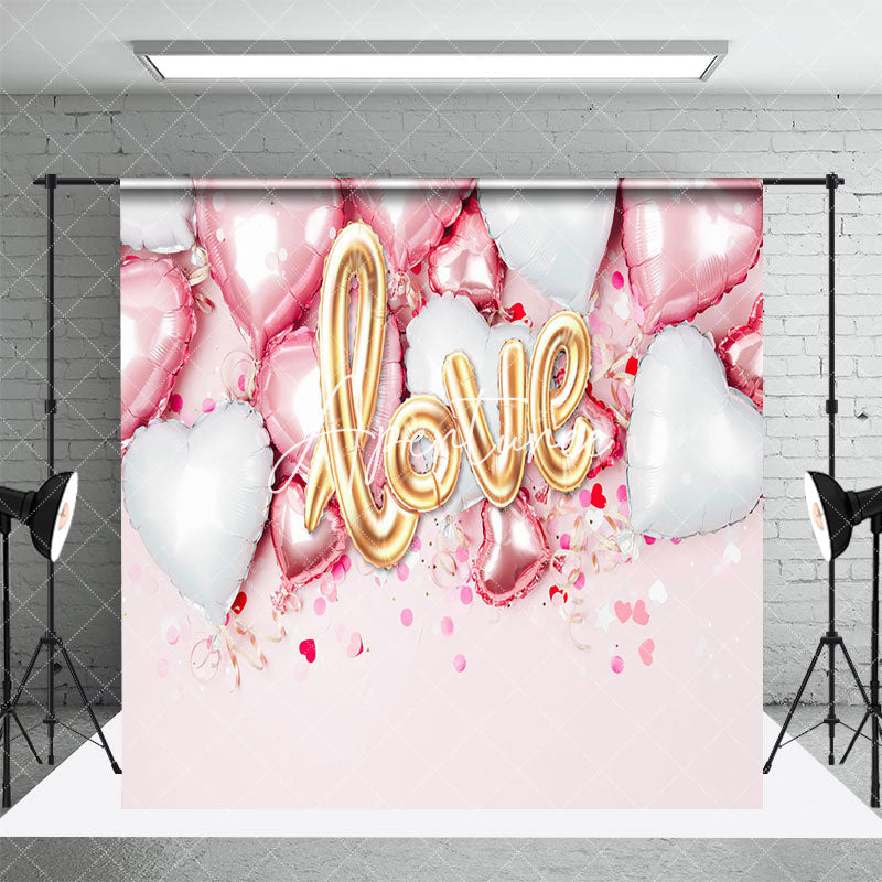 Aperturee - Aperturee Pink White Balloons Valentines Day Room Set Backdrop