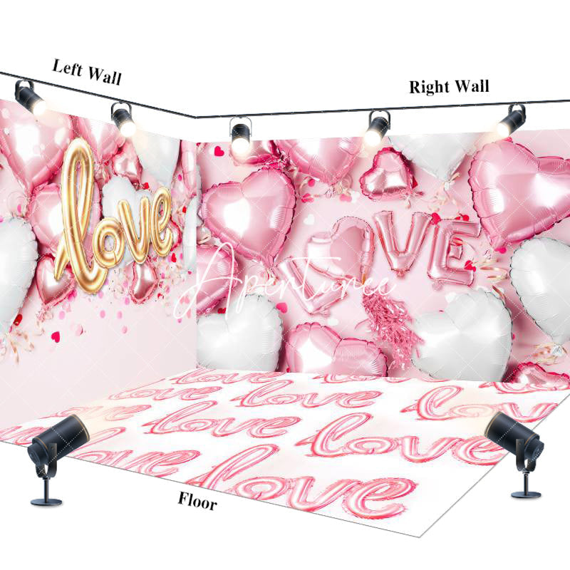 Aperturee - Aperturee Pink White Balloons Valentines Day Room Set Backdrop