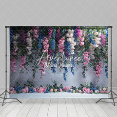 Aperturee - Aperturee Pink White Blue Vine Floral Photography Backdrop