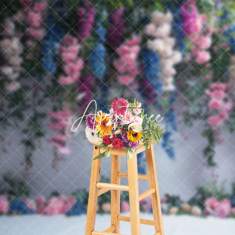 Aperturee - Aperturee Pink White Blue Vine Floral Photography Backdrop