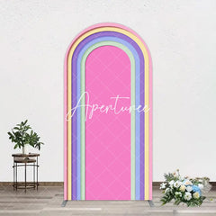 Aperturee - Aperturee Pink White Color Rainbow Birthday Party Arch Backdrop