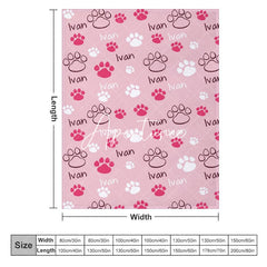 Aperturee - Aperturee Pink White Cute Paw Print Custom Pet Name Blanket