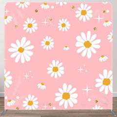 Aperturee - Aperturee Pink White Daisy Floral Sparkle Pillow Cover Backdrop