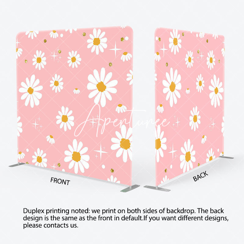 Aperturee - Aperturee Pink White Daisy Floral Sparkle Pillow Cover Backdrop