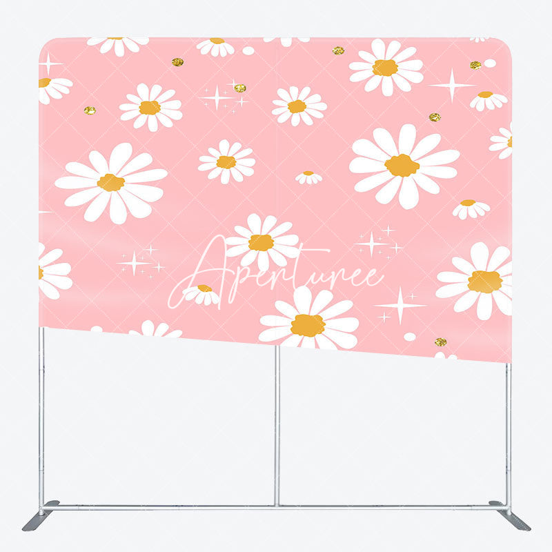 Aperturee - Aperturee Pink White Daisy Floral Sparkle Pillow Cover Backdrop