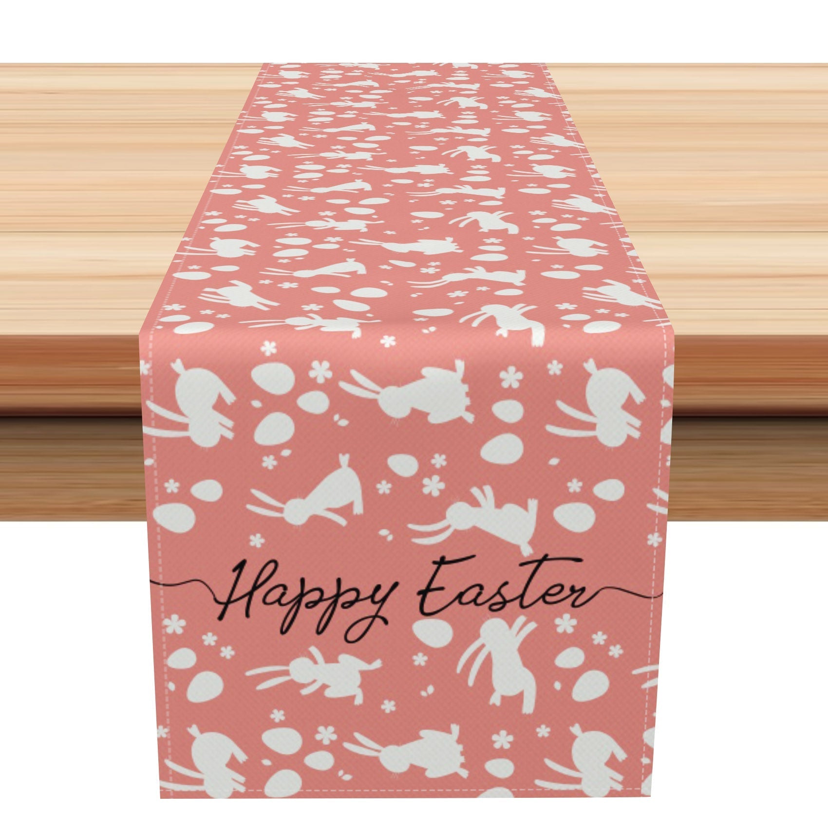 Aperturee - Aperturee Pink White Dense Bunny Happy Easter Table Runner