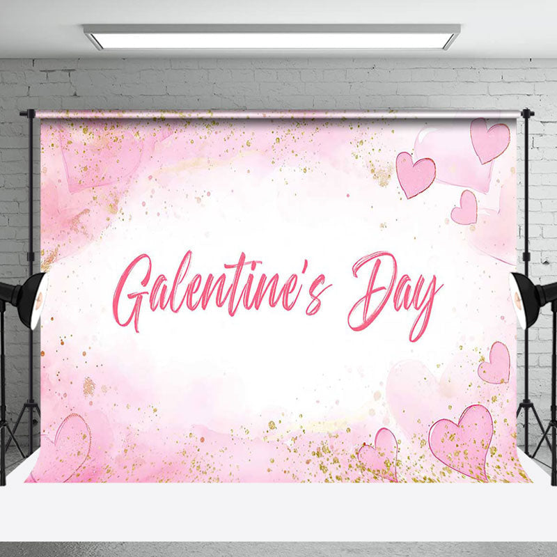 Aperturee - Aperturee Pink White Heart Gold Glitter Galentines Day Backdrop