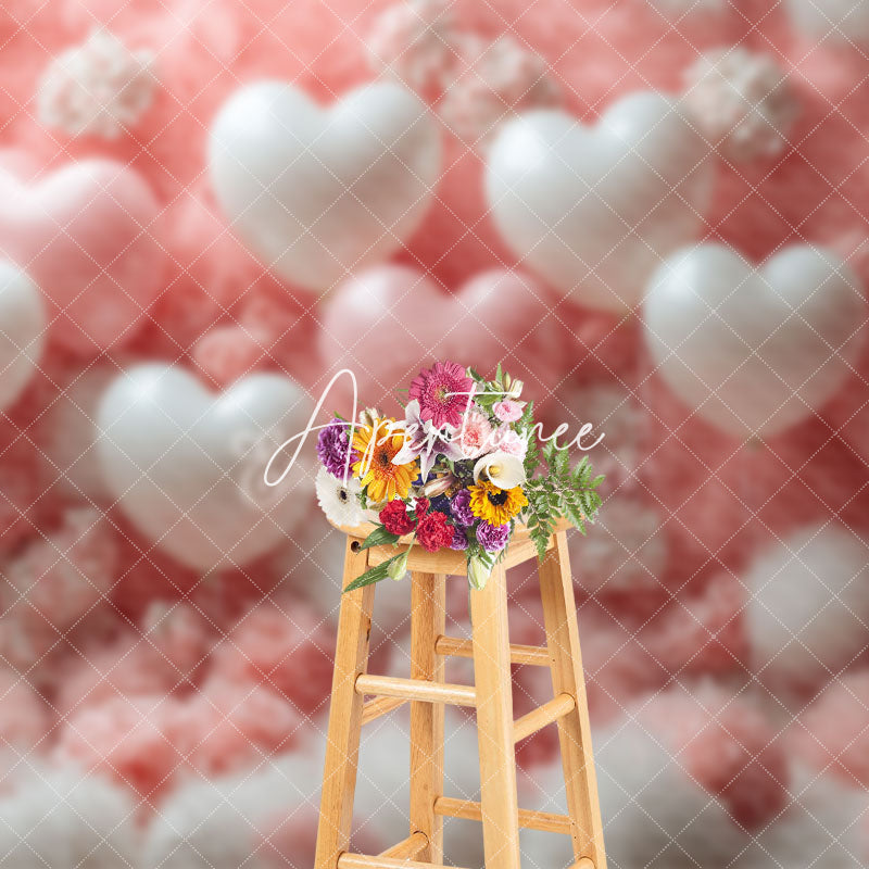 Aperturee - Aperturee Pink White Romantic Feather Balloons Floral Backdrop