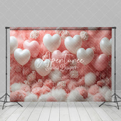 Aperturee - Aperturee Pink White Romantic Feather Balloons Floral Backdrop