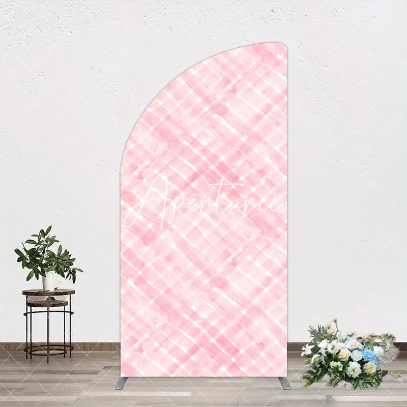 Aperturee - Aperturee Pink White Watercolor Birthday Half Moon Arch Backdrop For Girl