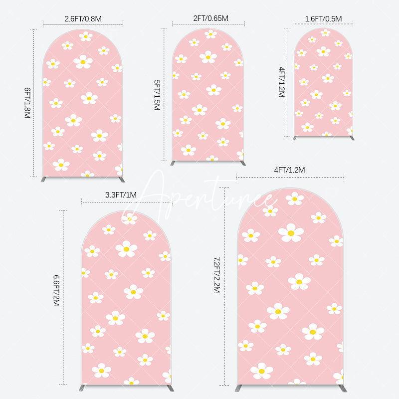 Aperturee - Aperturee Pink White Yellow Daisy Floral Birthday Arch Backdrop