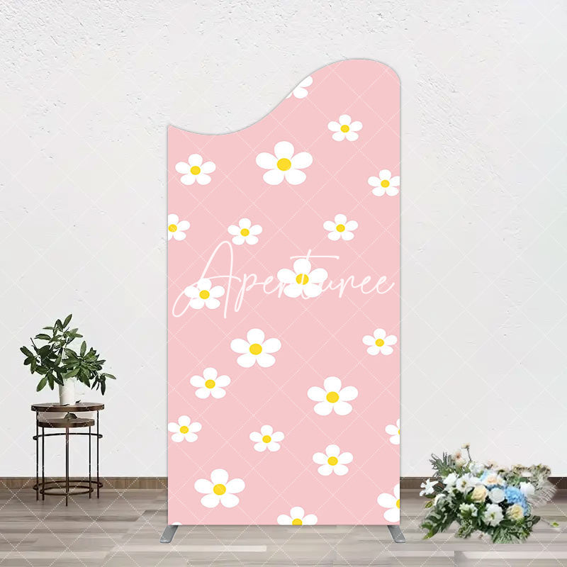 Aperturee - Aperturee Pink White Yellow Daisy Floral Birthday Arch Backdrop