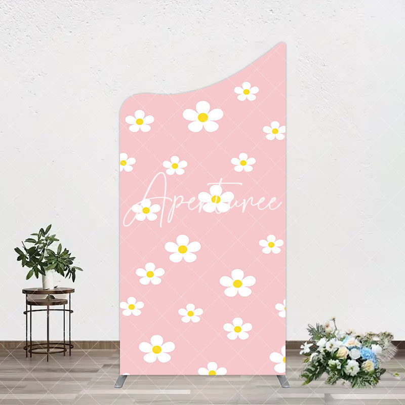 Aperturee - Aperturee Pink White Yellow Daisy Floral Birthday Arch Backdrop