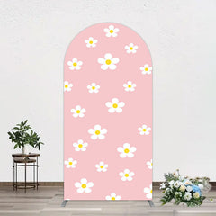 Aperturee - Aperturee Pink White Yellow Daisy Floral Birthday Arch Backdrop