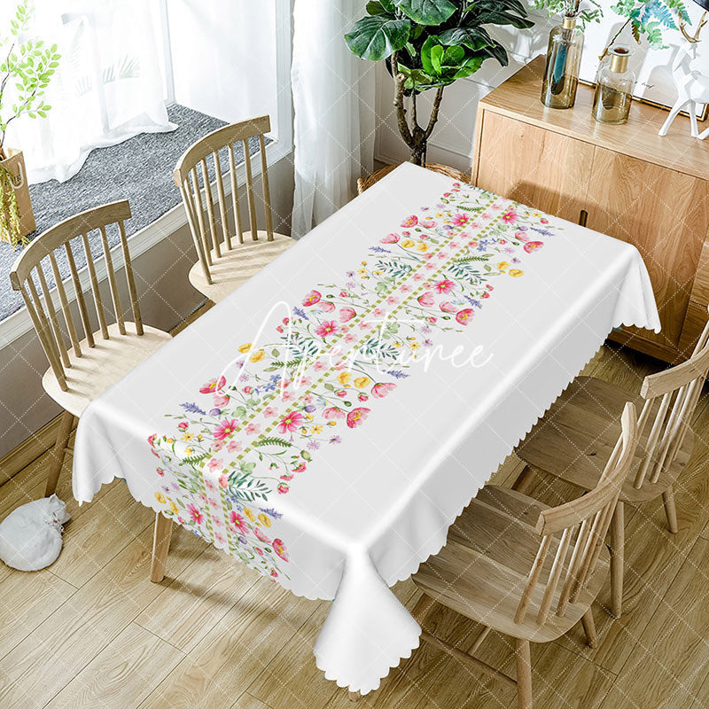 Aperturee - Aperturee Pink Wildflowers Spring Vibe Rectangle Tablecloth