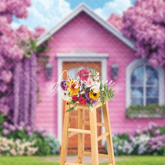 Aperturee - Aperturee Pink Wood Garden House Dense Floral Spring Backdrop