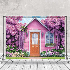 Aperturee - Aperturee Pink Wood Garden House Dense Floral Spring Backdrop