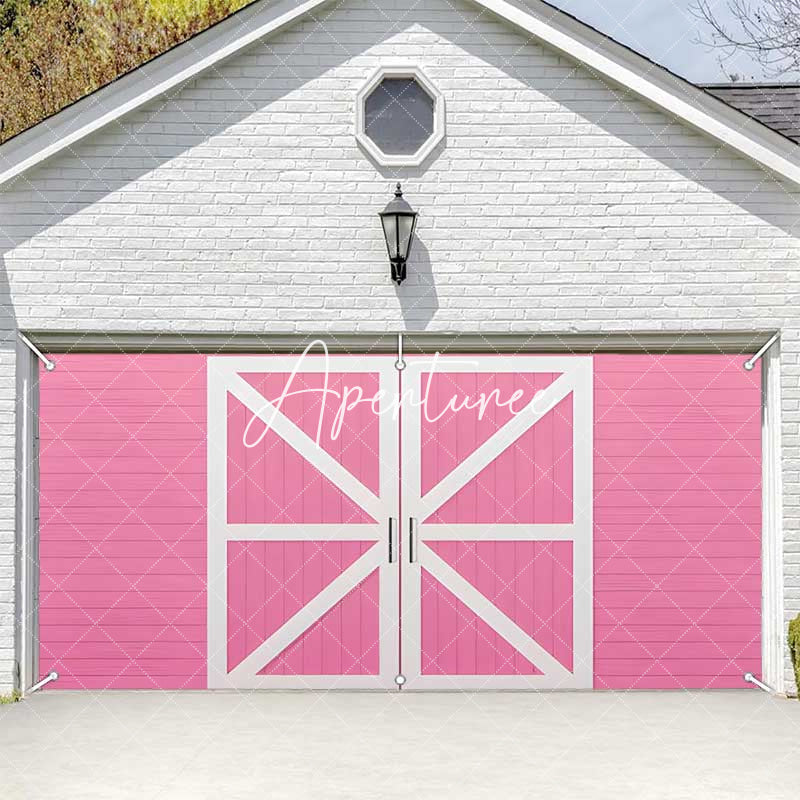 Aperturee - Aperturee Pink Wooden Barn Door Cowgirl Garage Door Banner