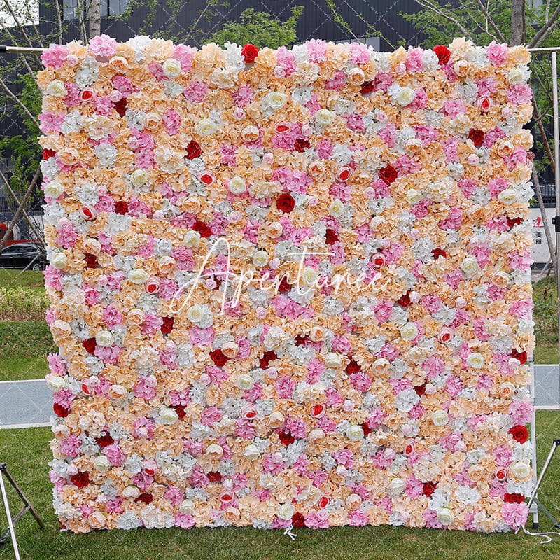 Aperturee - Aperturee Pink Yellow Rose Fuax Flower Wall Decor For Wedding