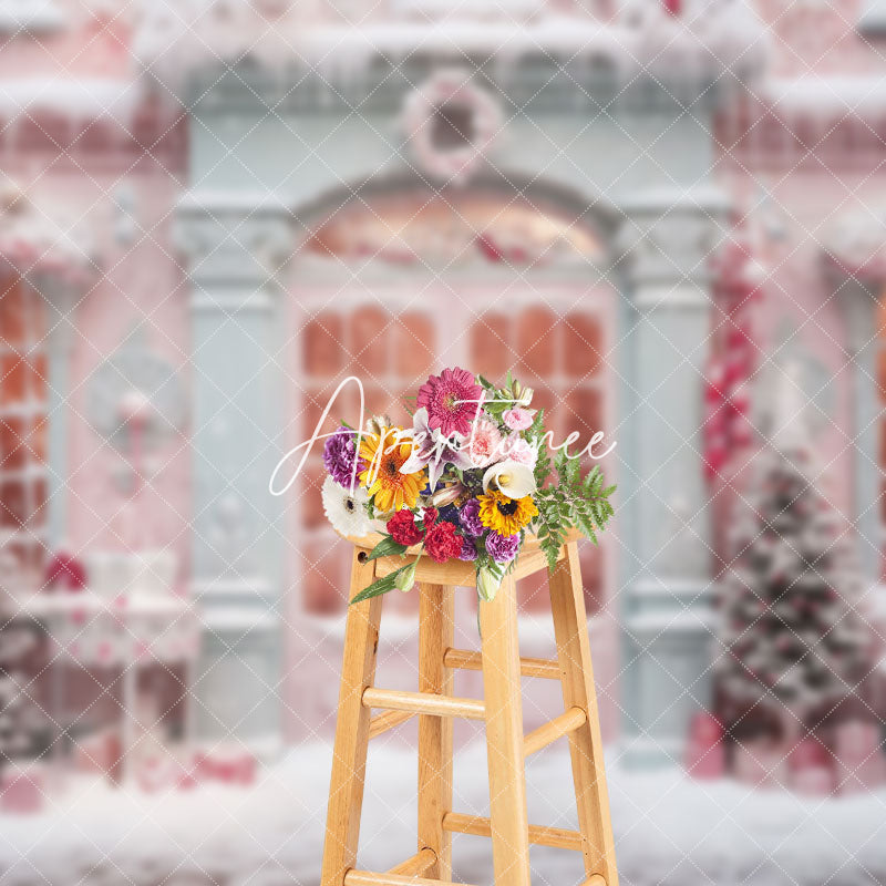 Aperturee - Aperturee Pinky Winter Xmas Shop Sweet Happy Holiday Backdrop