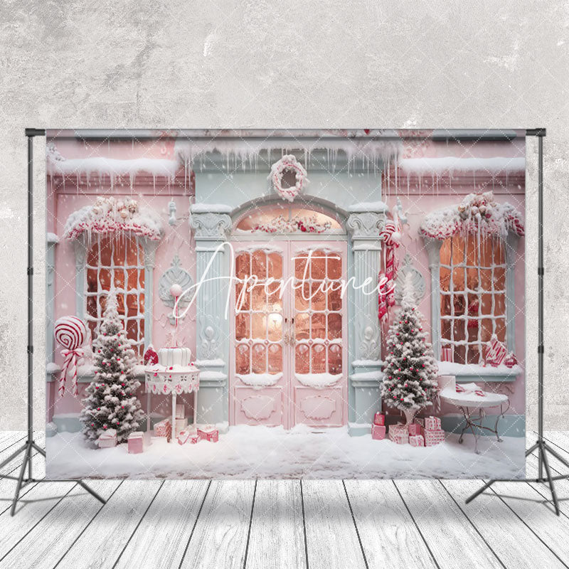 Aperturee - Aperturee Pinky Winter Xmas Shop Sweet Happy Holiday Backdrop