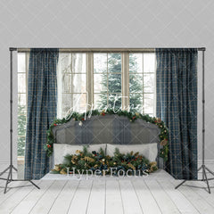 Aperturee - Aperturee Plaid Curtain Window Christmas Headboard Backdrop