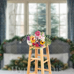 Aperturee - Aperturee Plaid Curtain Window Christmas Headboard Backdrop