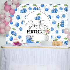 Aperturee - Aperturee Plaid Fresh Blueberry First Happy Birthday Backdrop