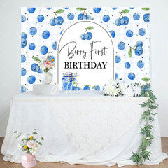 Aperturee - Aperturee Plaid Fresh Blueberry First Happy Birthday Backdrop