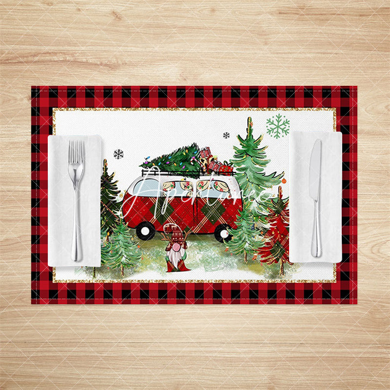 Aperturee - Aperturee Plaid Gnome Rv Christmas Tree Set Of 4 Placemats