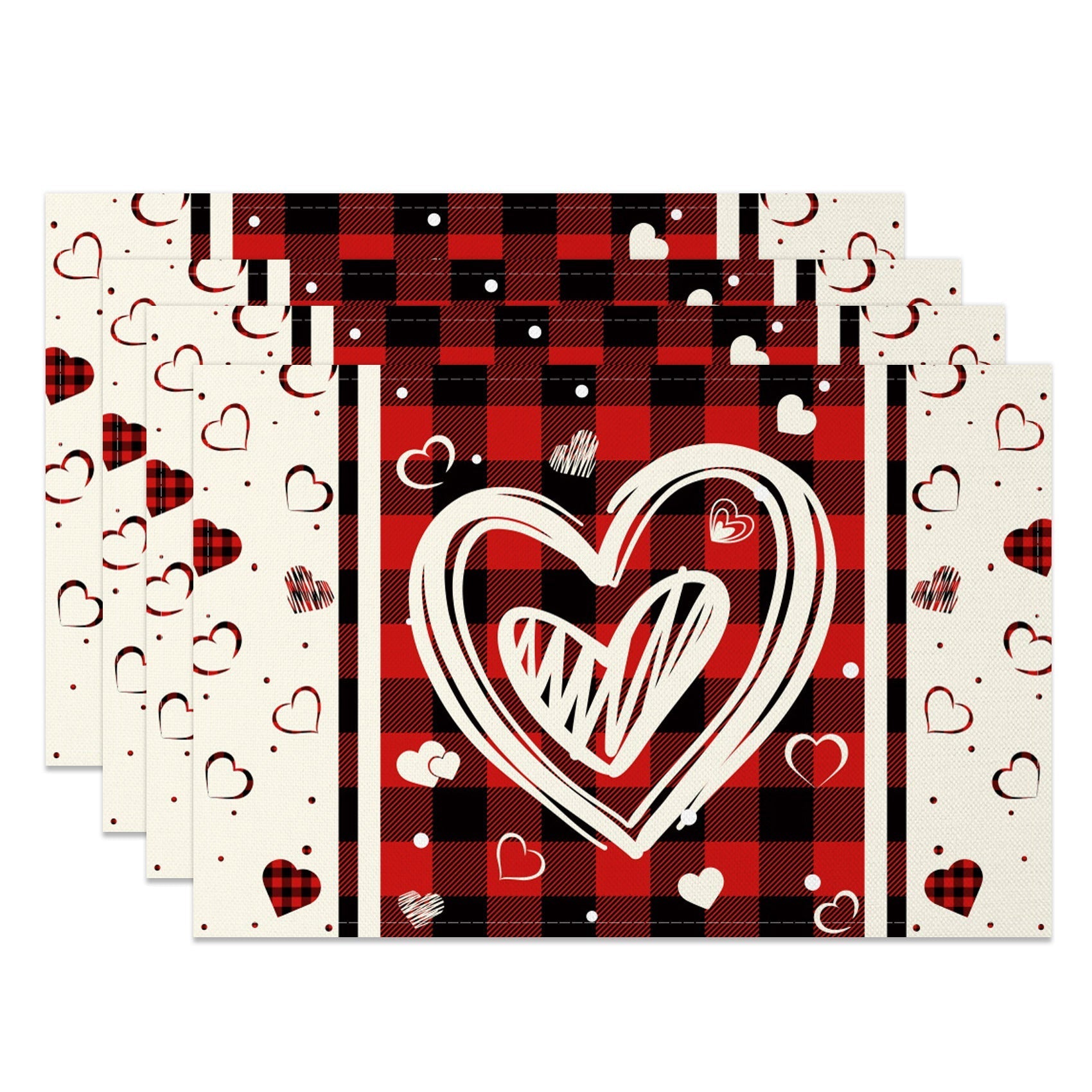 Aperturee - Aperturee Plaid Love Heart Valentines Day Set Of 4 Placemats