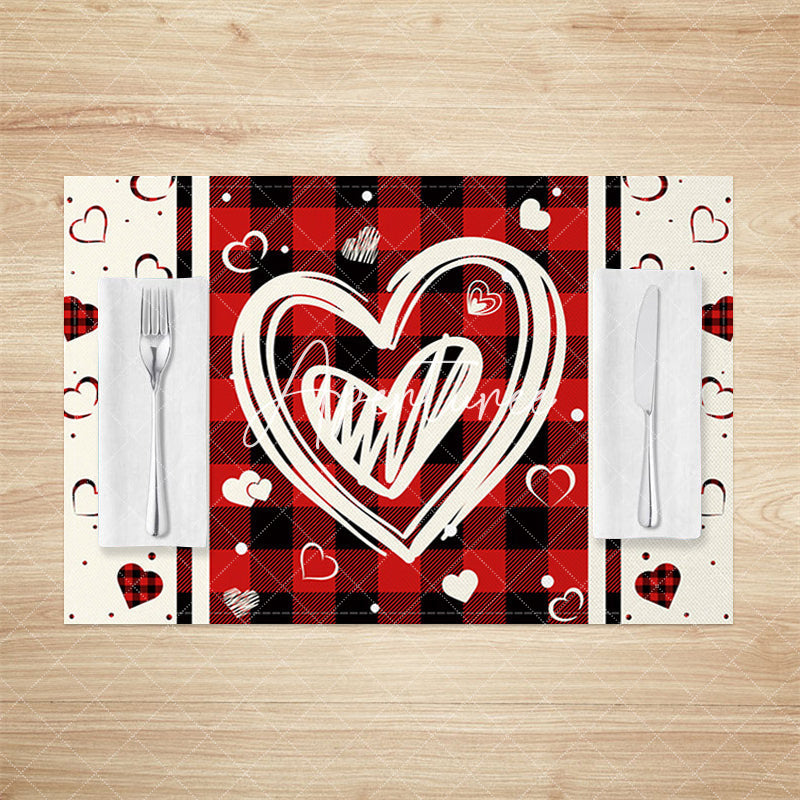 Aperturee - Aperturee Plaid Love Heart Valentines Day Set Of 4 Placemats