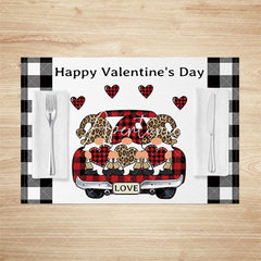 Aperturee - Aperturee Plaid Truck Gnome Valentines Day Set Of 4 Placemats