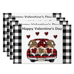 Aperturee - Aperturee Plaid Truck Gnome Valentines Day Set Of 4 Placemats