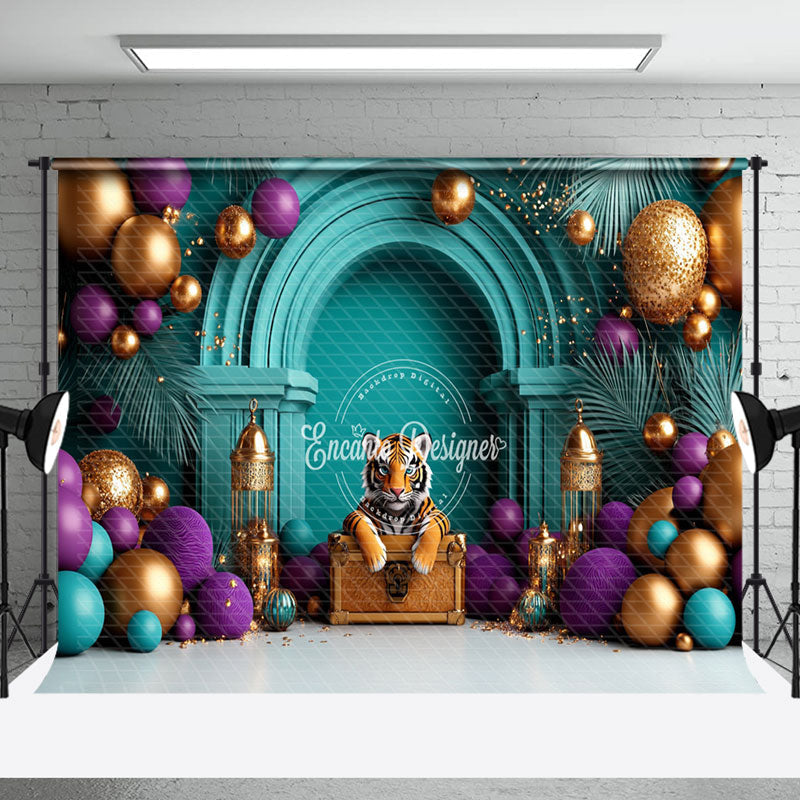 Aperturee - Aperturee Plant Balloons Green Wall Tiger Cake Smash Backdrop