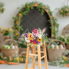 Aperturee - Aperturee Plant Floral Woven Basket Eggs Bunny Easter Backdrop