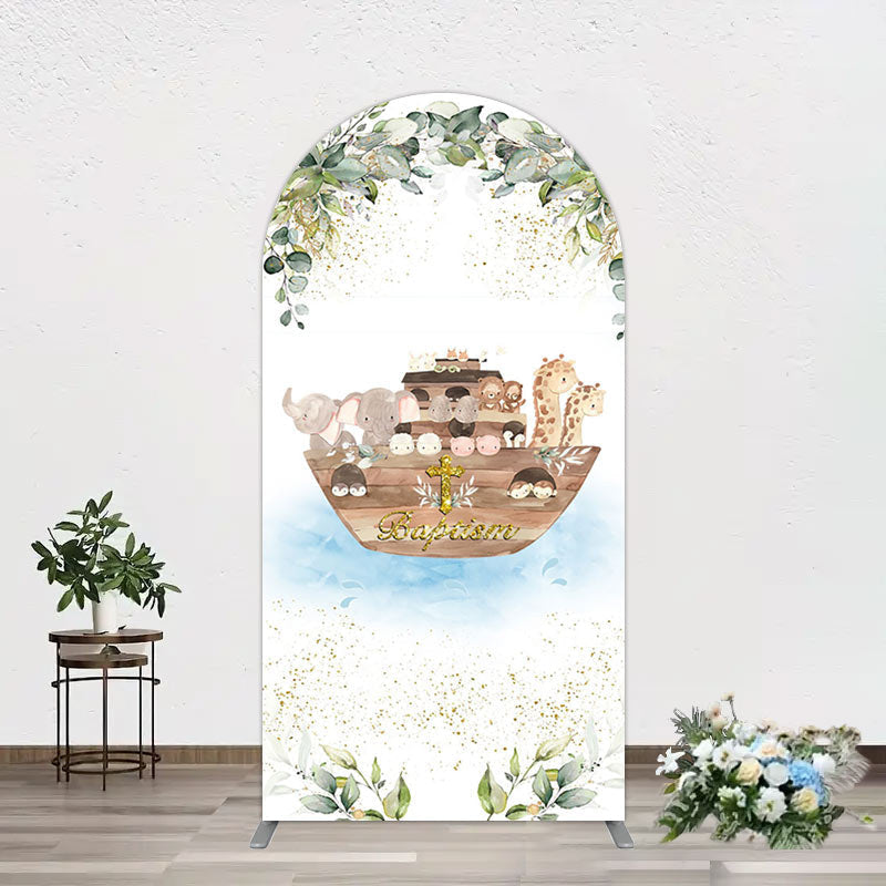 Aperturee - Aperturee Plant Gold Glitter Noahs Ark Baptism Arch Backdrop