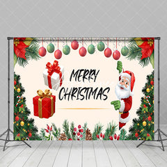 Aperturee - Aperturee Poinsettia Cherry Santa Claus Gift Christmas Backdrop