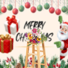 Aperturee - Aperturee Poinsettia Cherry Santa Claus Gift Christmas Backdrop