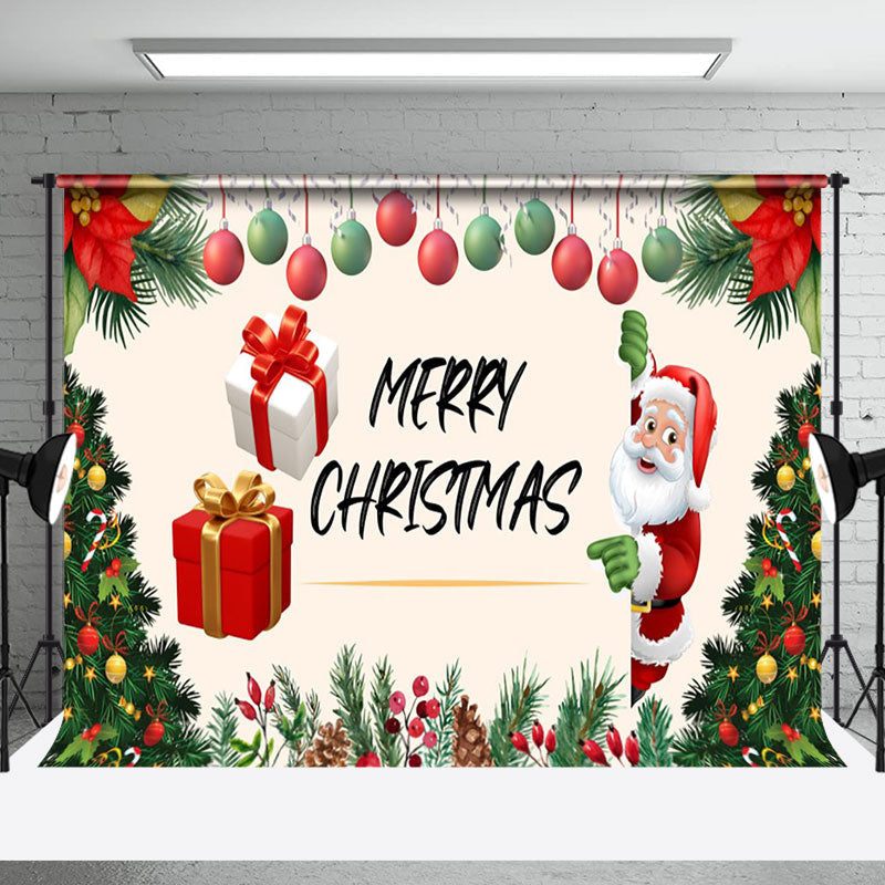 Aperturee - Aperturee Poinsettia Cherry Santa Claus Gift Christmas Backdrop