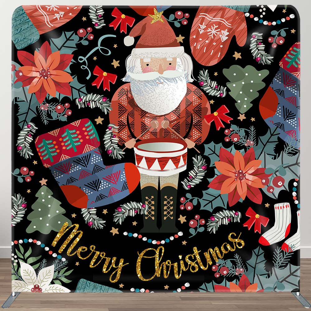 Aperturee - Aperturee Poinsettia Santa Claus Christmas Pillow Case Backdrop