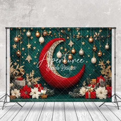 Aperturee - Aperturee Poinsettia Stars Moon Bells Gifts Christmas Backdrop