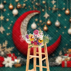 Aperturee - Aperturee Poinsettia Stars Moon Bells Gifts Christmas Backdrop