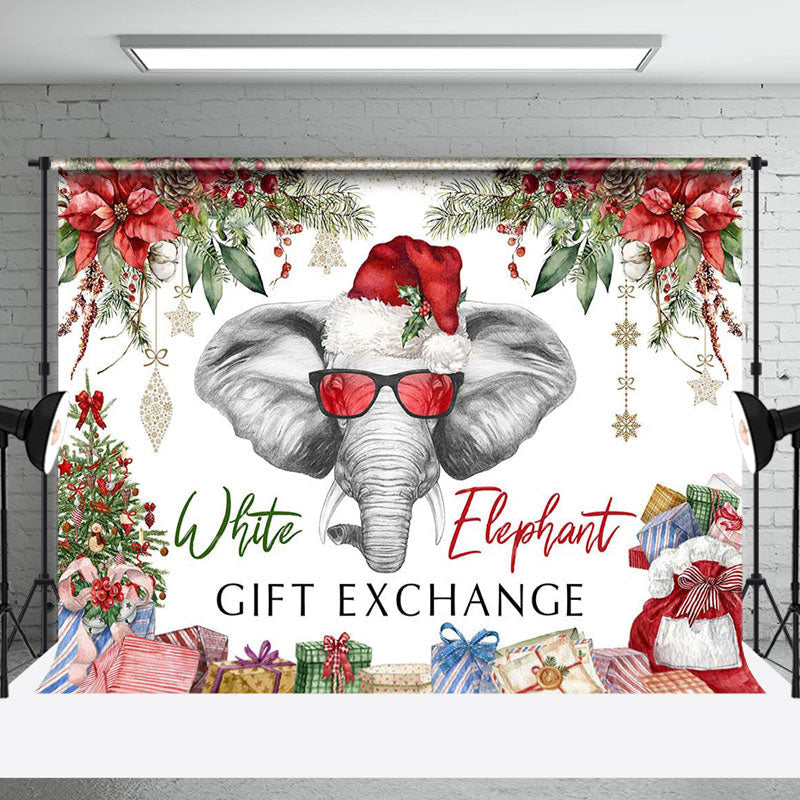 Aperturee - Aperturee Poinsettia White Elephant Gift Exchange Backdrop