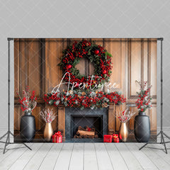 Aperturee - Aperturee Poinsettia Wreath Winter Christmas Indoor Photo Backdrop