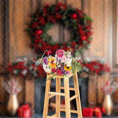 Aperturee - Aperturee Poinsettia Wreath Winter Christmas Indoor Photo Backdrop