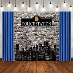 Aperturee - Aperturee Police Station Retro Brick Wall Photo Backdrop