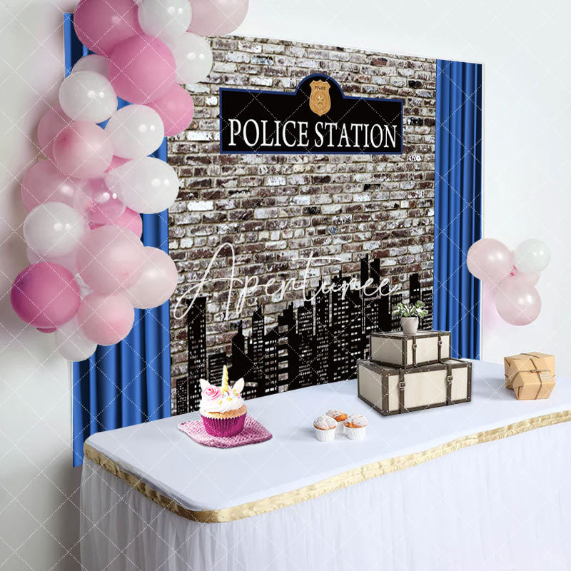 Aperturee - Aperturee Police Station Retro Brick Wall Photo Backdrop