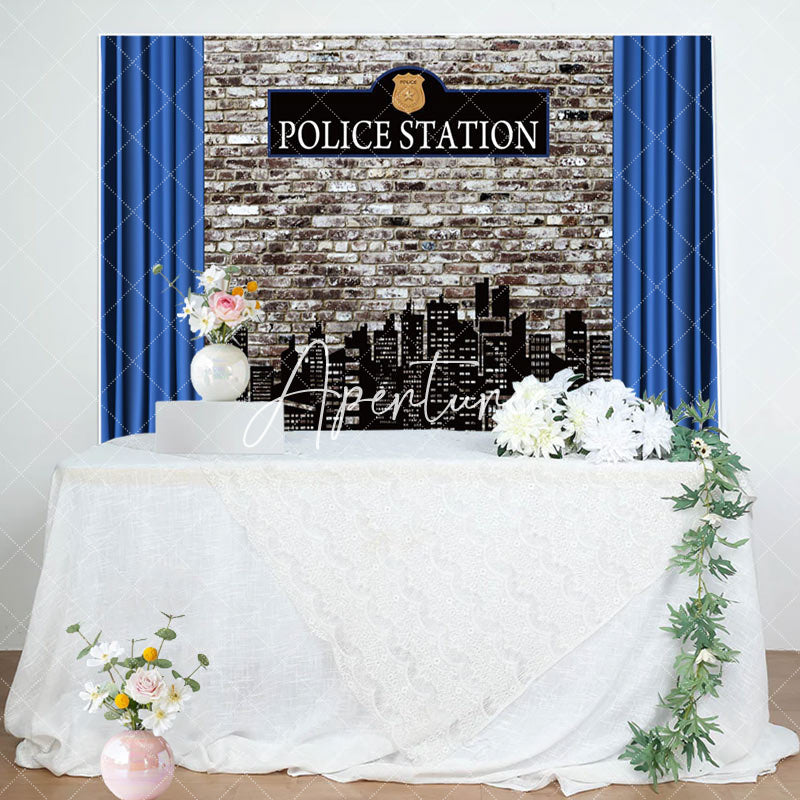 Aperturee - Aperturee Police Station Retro Brick Wall Photo Backdrop